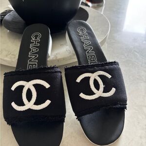Chanel Black Slide Sandals